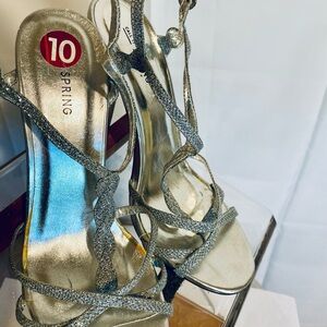 Call It Spring Glittering Silver Strappy Heels Size 10